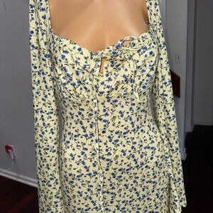 Floral Yellow and Blue Maxi Dress size M